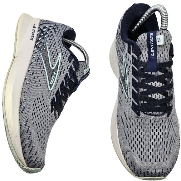Brooks Levitate 5 Grey Peacoat Blue Womens 8.5 Medium B Running Shoes - Picture 1 of 7